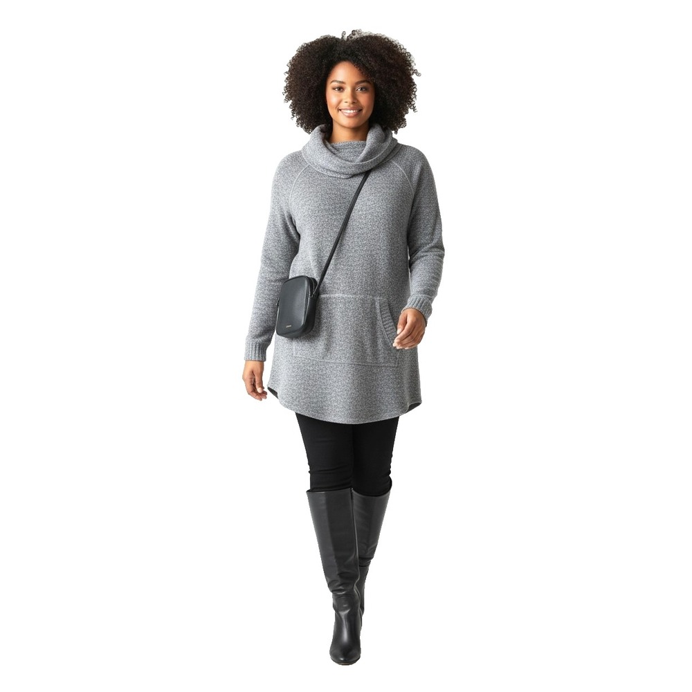 Torrid Women's Super Soft Plush Top Tunic 2X Marled Gray Cowl Neck Nubby Relaxed